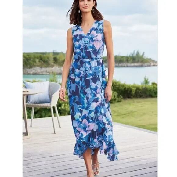 Soft Surroundings Women's MEDIUM Ashlyn Purple Floral Maxi Dress NEW - Picture 1 of 11